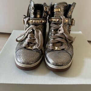MICHAEL KORS Metallic leather Studded High Top Sneakers Women 7 Side Zippered